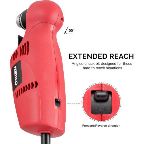  [아마존베스트]Neiko 10529A 3/8 Close Quarter Power Drill, 55-Degree Angle | Variable Speed (0-1400 RPM) | 120V