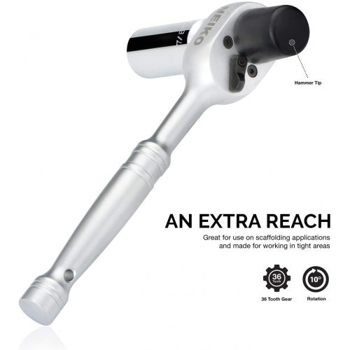  [아마존베스트]NEIKO 03029A 1/2 Scaffold Ratchet Wrench | Cr-V Steel | 36 Tooth Hammer Tip Head | Includes 7/8” 6 Point Deep Socket | 9.5” Length