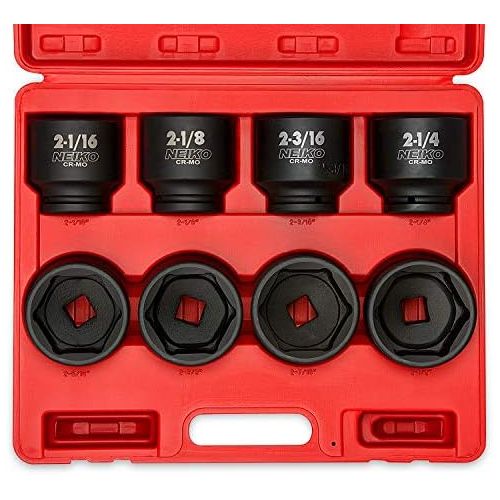  Neiko 02392A 34 Drive Jumbo Shallow Impact Socket Set, 8 Piece | SAE (2-116 - 2-12) | Cr-Mo Steel