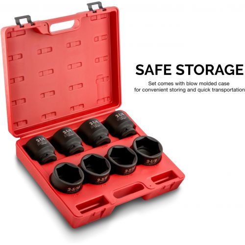  Neiko 02392A 34 Drive Jumbo Shallow Impact Socket Set, 8 Piece | SAE (2-116 - 2-12) | Cr-Mo Steel