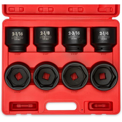  Neiko 02392A 34 Drive Jumbo Shallow Impact Socket Set, 8 Piece | SAE (2-116 - 2-12) | Cr-Mo Steel