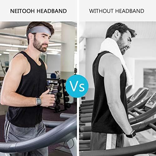  Neitooh Headbands for Men Women(2 Pack), Mens Headband Elastic Sweat Wicking Non Slip for Workout Running Sports Travel Fitness Riding Cycling Hiking, Lightweight Breathable Headsc