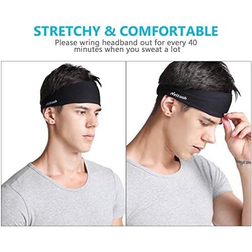  Neitooh Headbands for Men Women(2 Pack), Mens Headband Elastic Sweat Wicking Non Slip for Workout Running Sports Travel Fitness Riding Cycling Hiking, Lightweight Breathable Headsc