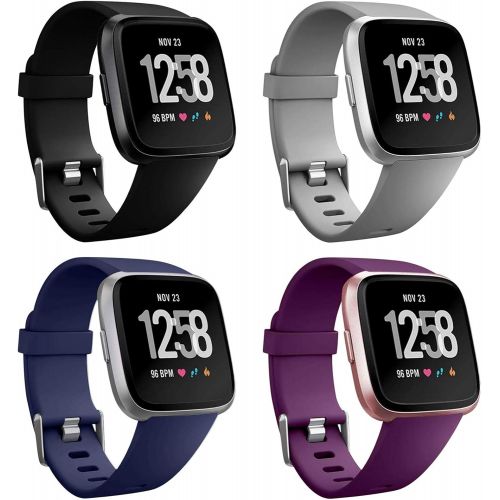  [아마존베스트]Neitooh 4 Packs Bands Compatible with Fitbit Versa/Versa 2/Fitbit Versa Lite for Women and Men, Classic Soft Silicone Sport Strap Replacement Wristband for Fitbit Versa Smart Watch