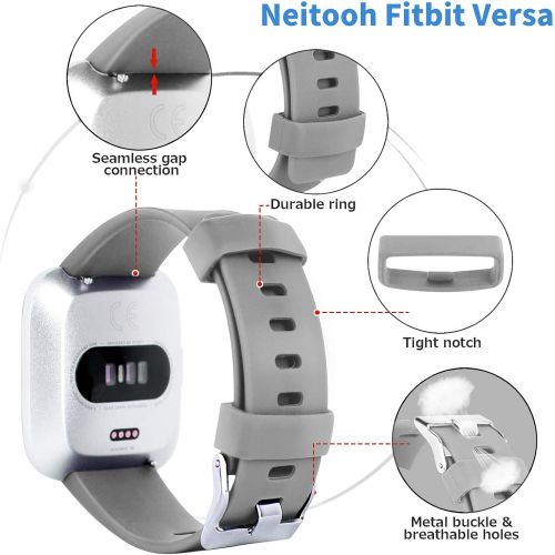  [아마존베스트]Neitooh 4 Packs Bands Compatible with Fitbit Versa/Versa 2/Fitbit Versa Lite for Women and Men, Classic Soft Silicone Sport Strap Replacement Wristband for Fitbit Versa Smart Watch