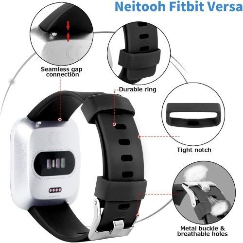  [아마존베스트]Neitooh 4 Packs Bands Compatible with Fitbit Versa/Versa 2/Fitbit Versa Lite for Women and Men, Classic Soft Silicone Sport Strap Replacement Wristband (Small, Black/White/Sand Pin