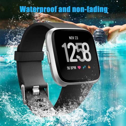  [아마존베스트]Neitooh 4 Packs Bands Compatible with Fitbit Versa/Versa 2/Fitbit Versa Lite for Women and Men, Classic Soft Silicone Sport Strap Replacement Wristband (Small, Black/White/Sand Pin