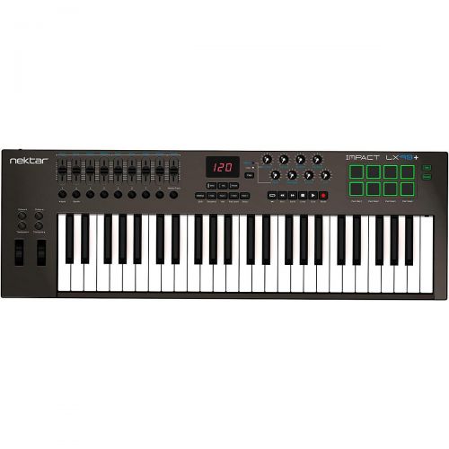  Nektar},description:The Impact LX-49 USB MIDI controller delivers performance way above its class. With velocity-sensitive pads, rubberized fader caps and a low-profile design, it