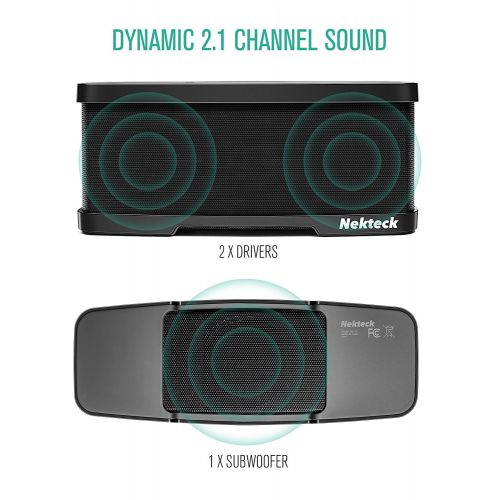  Nekteck NK-S1 Bluetooth Speakers 2.1 Channel Wireless Portable Speaker with Mic, Stereo 20W Premium Audio from 10W Drivers, 10W Subwoofer and Dual Passive Radiators, 2 Mode Equaliz