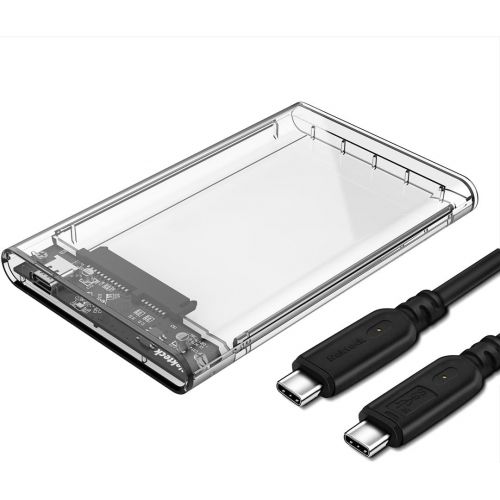  Nekteck Transparent Plastic Case SATA to USB C Hard Disk Enclosure HDD/SSD Adapter Case with USB Type C to C Gen 2 Cable Tool Free Hard Drive Enclosure - 2.5 Inch