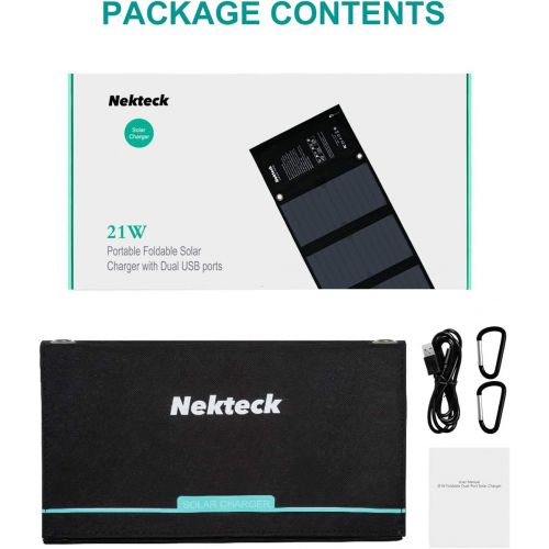  [아마존베스트]Nekteck 21W Portable Solar Panel Charger, Waterproof Camping Gear Solar Powered Charger with 2 USB Port for iPhone12/11/XS/X, iPad Pro/Air/Mini, Samsung Galaxy S9/S8,Tablet and Any