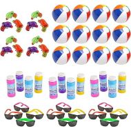 Neliblu 48 Pack Summer Party Favors For Kids - Pool Party Decorations For Kids Birthday, Beach Theme Party Supplies, Includes: 12 Neon Sunglasses, 12 Beach Balls,12 Water Guns, and 12 Pack Bubbles