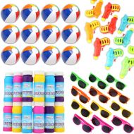 Neliblu Mega Pool Party and Beach Party Favors - Summer Fun Toy Mega Assortment Bulk Pack of 48 Kids Toys Includes - Kids Sunglasses Party Favors, Inflatable Beach Balls, Water Gun Squirts