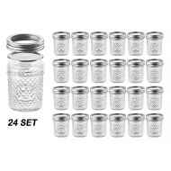 Nellam Quilted Glass Jars with Lids - 6 OZ Wide Mouth Crystal Jelly Glasses, Set of 24 Silver, for Canning, Preserving Food - each Mini Mason Jar is Freezer, Microwave, and Oven Pr