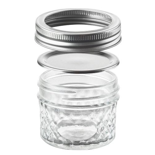  Nellam Quilted Glass Jars with Lids - 6 OZ Wide Mouth Crystal Jelly Glasses, Set of 24 Silver, for Canning, Preserving Food - each Mini Mason Jar is Freezer, Microwave, and Oven Pr