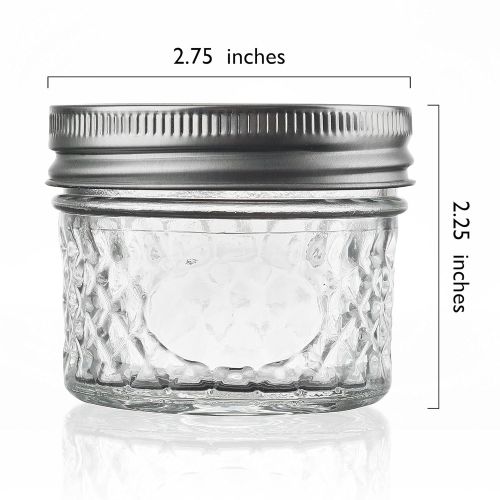  Nellam Quilted Glass Jars with Lids - 6 OZ Wide Mouth Crystal Jelly Glasses, Set of 24 Silver, for Canning, Preserving Food - each Mini Mason Jar is Freezer, Microwave, and Oven Pr