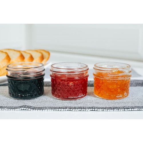  Nellam Quilted Glass Jars with Lids - 6 OZ Wide Mouth Crystal Jelly Glasses, Set of 24 Silver, for Canning, Preserving Food - each Mini Mason Jar is Freezer, Microwave, and Oven Pr