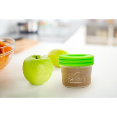  Nellam Baby Food Storage Containers - Leakproof, Airtight, Glass Jars for Freezing & Homemade Babyfood Prep - Reusable, BPA Free, 12 x 4oz Set, that is Microwave & Freezer Safe