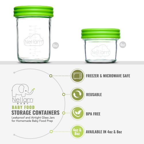  Nellam Baby Food Storage Containers - Leakproof, Airtight, Glass Jars for Freezing & Homemade Babyfood Prep - Reusable, BPA Free, 12 x 4oz Set, that is Microwave & Freezer Safe