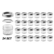 Nellam Quilted Glass Jars with Lids - 4 OZ Wide Mouth Crystal Jelly Glasses, Set of 24 Silver, for Canning, Preserving Food - each Mini Mason Jar is Freezer, Microwave, and Oven Pr