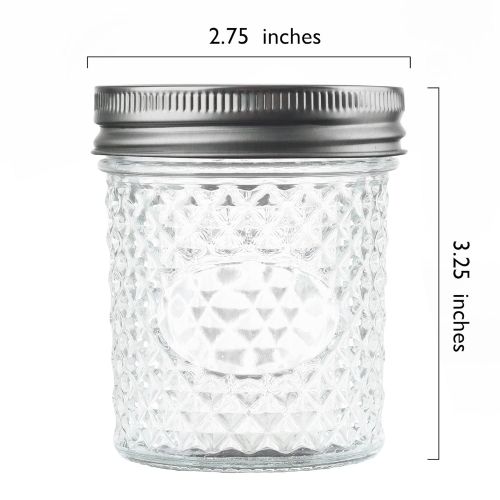  Nellam Quilted Glass Jars with Lids - 4 OZ Wide Mouth Crystal Jelly Glasses, Set of 24 Silver, for Canning, Preserving Food - each Mini Mason Jar is Freezer, Microwave, and Oven Pr