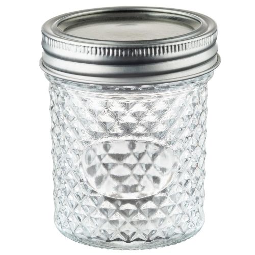  Nellam Quilted Glass Jars with Lids - 4 OZ Wide Mouth Crystal Jelly Glasses, Set of 24 Silver, for Canning, Preserving Food - each Mini Mason Jar is Freezer, Microwave, and Oven Pr