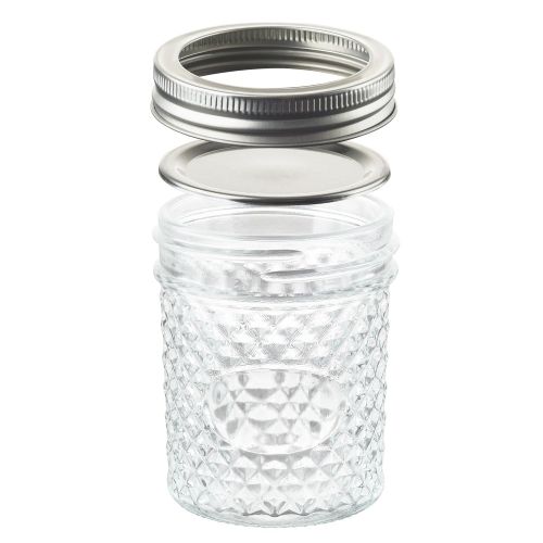  Nellam Quilted Glass Jars with Lids - 4 OZ Wide Mouth Crystal Jelly Glasses, Set of 24 Silver, for Canning, Preserving Food - each Mini Mason Jar is Freezer, Microwave, and Oven Pr