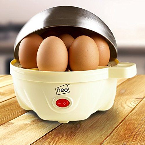  Neo Stainless Steel Cream Electric Egg Cooker Boiler Poacher & Steamer Fits 7Eggs