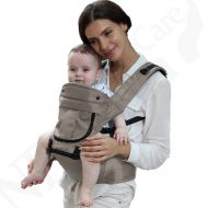 NeoTech Care Baby Carrier Hip Seat 100% Cotton - Pocket & Removable Hoodie/Head Support - Adjustable & Breathable - Neotech Care Brand - for Infant, Child, Toddler - Grey