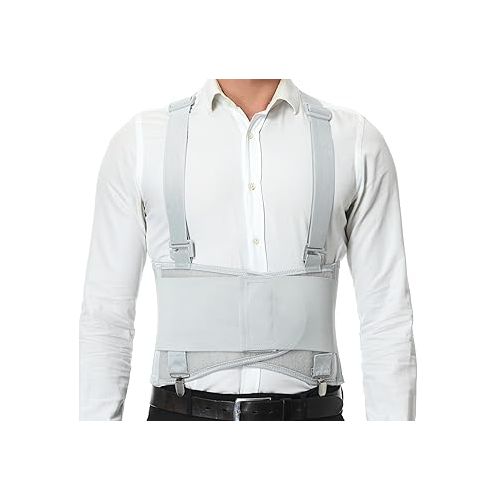  NeoTech Care Lumbar Brace with Removable Pants Clips & Detachable Suspenders - Back Support Belt - Adjustable, Light, Breathable - Shoulder Holsters - Work, Posture - Grey (Size S)