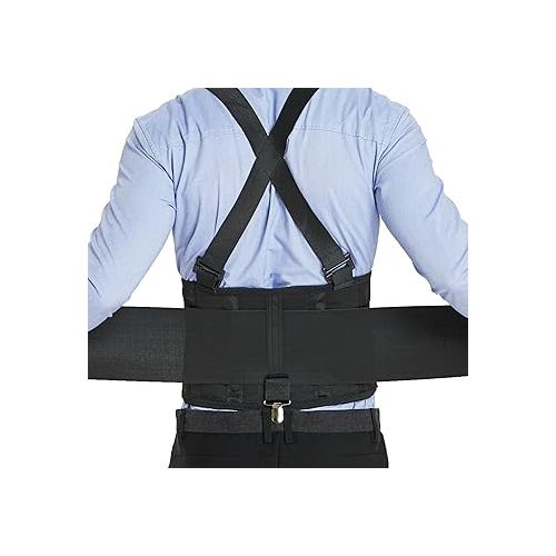  NeoTech Care Lumbar Brace with Removable Pants Clips & Detachable Suspenders - Back Support Belt - Adjustable, Light, Breathable - Shoulder Holsters - Work, Posture - Black (Size M)