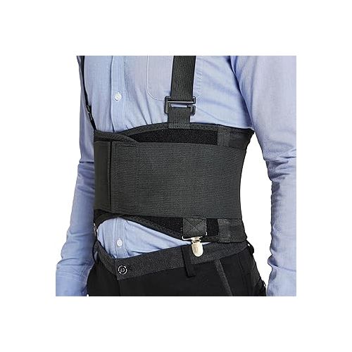  NeoTech Care Lumbar Brace with Removable Pants Clips & Detachable Suspenders - Back Support Belt - Adjustable, Light, Breathable - Shoulder Holsters - Work, Posture - Black (Size M)