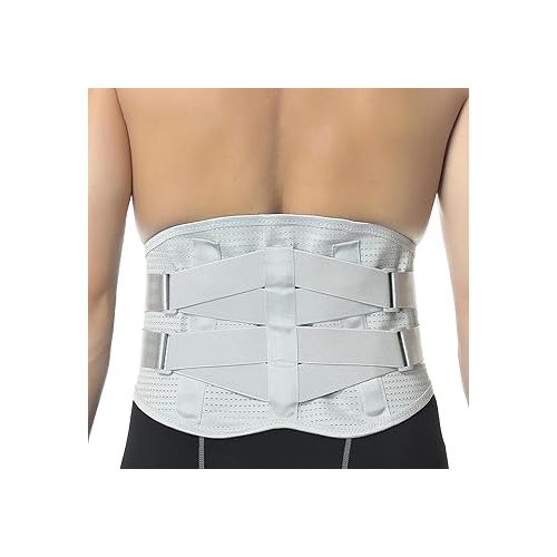  NeoTech Care Back Brace - Breathable & Adjustable Support for Lower Back Pain - Double Pull Compression Straps - Lifting Spine Protection Vest - Grey (Size S)