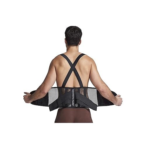  NeoTech Care Back Brace with Suspenders/Shoulder Straps - Light & Breathable - Lumbar Support Belt for Lower Back Pain - Posture, Work, Gym - Black Color (Size M)