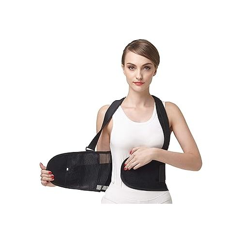  NeoTech Care Back Brace with Suspenders/Shoulder Straps - Light & Breathable - Lumbar Support Belt for Lower Back Pain - Posture, Work, Gym - Black Color (Size M)