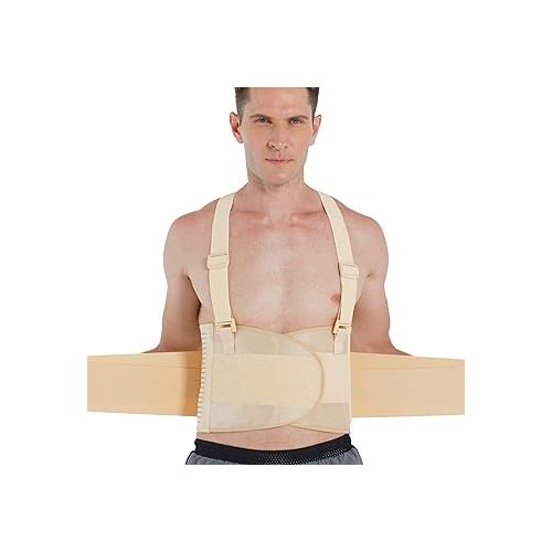  NeoTech Care Adjustable Back Brace Lumbar Support Belt with Suspenders, Beige, Size S