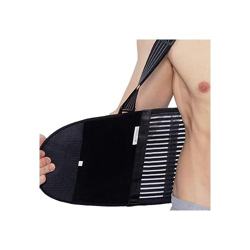  NeoTech Care Adjustable Back Brace Lumbar Support Belt with Suspenders, Charcoal Color, Size M