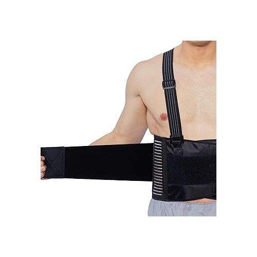  NeoTech Care Adjustable Back Brace Lumbar Support Belt with Suspenders, Charcoal Color, Size M