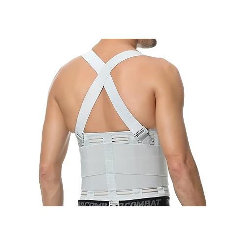  NeoTech Care Adjustable Back Brace Lumbar Support Belt with Suspenders, Grey Color, Size S