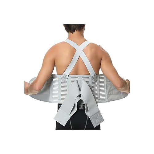  NeoTech Care Adjustable Back Brace Lumbar Support Belt with Suspenders, Grey Color, Size S