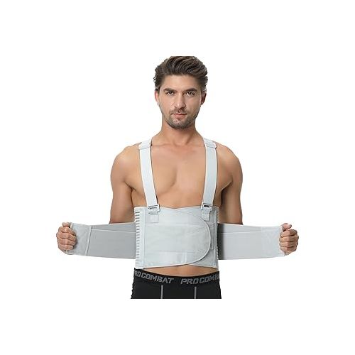  NeoTech Care Adjustable Back Brace Lumbar Support Belt with Suspenders, Grey Color, Size S