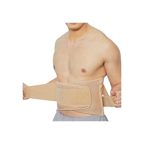  NeoTech Care Adjustable Compression Wide Back Brace Lumbar Support Belt (Beige, Size S)