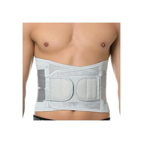  NeoTech Care Adjustable Double Pull Lumbar Brace/Lower Back Belt, Grey, Size S