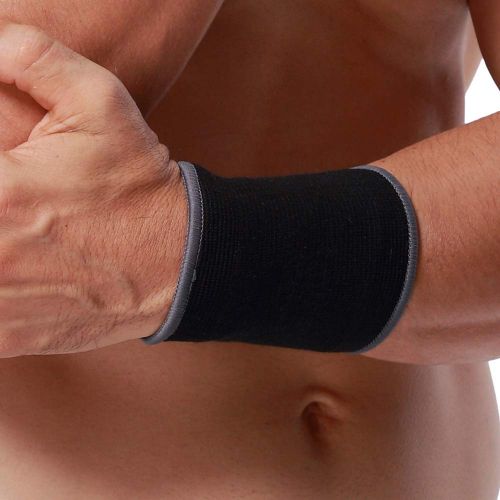  Neotech Care Wrist Band Support Sleeve (1 Unit) - Elastic & Breathable Knitted Fabric Compression Brace - for Tennis, Gym, Sport, Tendonitis - Black Color (Size XL)