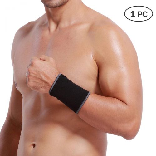  Neotech Care Wrist Band Support Sleeve (1 Unit) - Elastic & Breathable Knitted Fabric Compression Brace - for Tennis, Gym, Sport, Tendonitis - Black Color (Size XL)