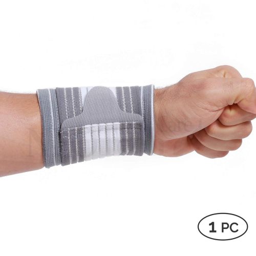  Neotech Care Wrist Band (1 Unit) - Adjustable Compression Strap - Elastic & Breathable Fabric - Support Sleeve for Tennis, Sports, Exercise - Men, Women, Right or Left - Grey Color