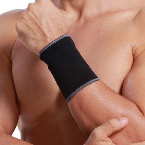  Neotech Care Wrist Band Support Sleeve (1 Pair) - Elastic & Breathable Knitted Fabric Compression Brace - for Tennis, Gym, Sport, Tendonitis - Black Color (Size S)