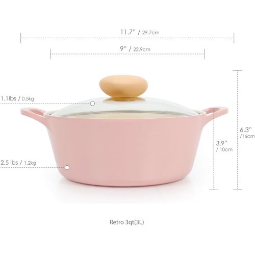  Neoflam Retro 3QT Ceramic Nonstick Stockpot w/ Glass Lid, Pink: Kitchen & Dining