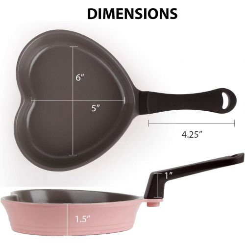  Neoflam 5.5 Ceramic Nonstick Little Shaped, Frying Griddle Pan, Shaper Mini Pancake Waffle Maker with Heat Resistant Handle for Breakfast Scrambled Egg, Grilled Cheese, Pink Heart