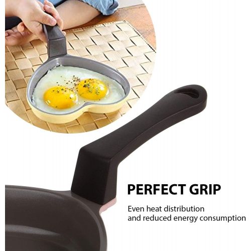  Neoflam 5.5 Ceramic Nonstick Little Shaped, Frying Griddle Pan, Shaper Mini Pancake Waffle Maker with Heat Resistant Handle for Breakfast Scrambled Egg, Grilled Cheese, Pink Heart